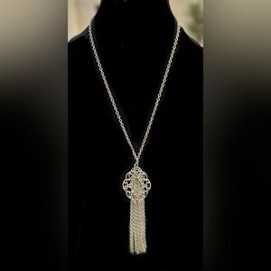 Rare Vintage Bohemian 70s Silver Toned Emmons Necklace Brooch combination 24”